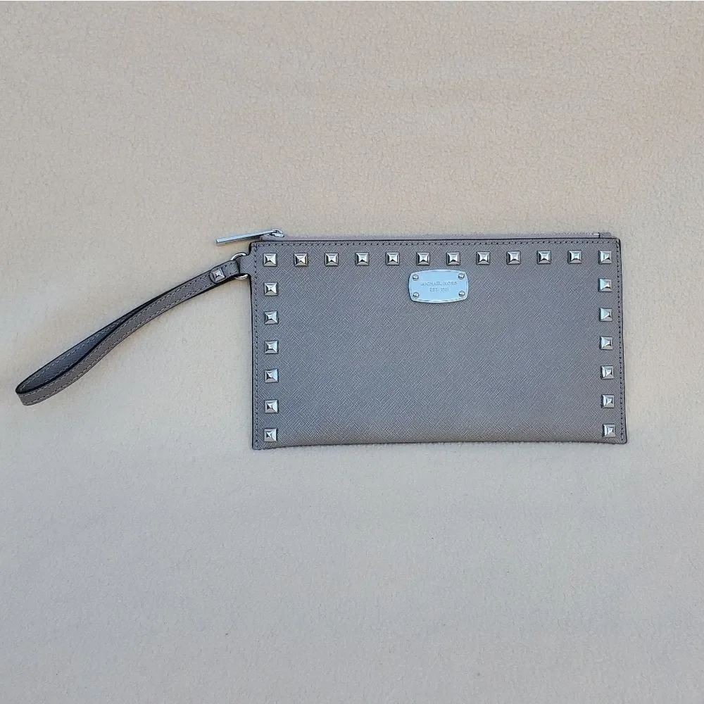 Michael Kors Gray Silver Studded Wristlet Clutch
